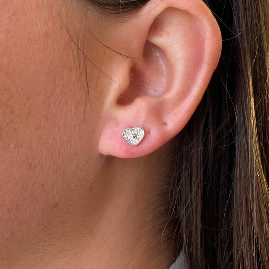 Silver CZ Heart Stud Earrings - John Ross Jewellers