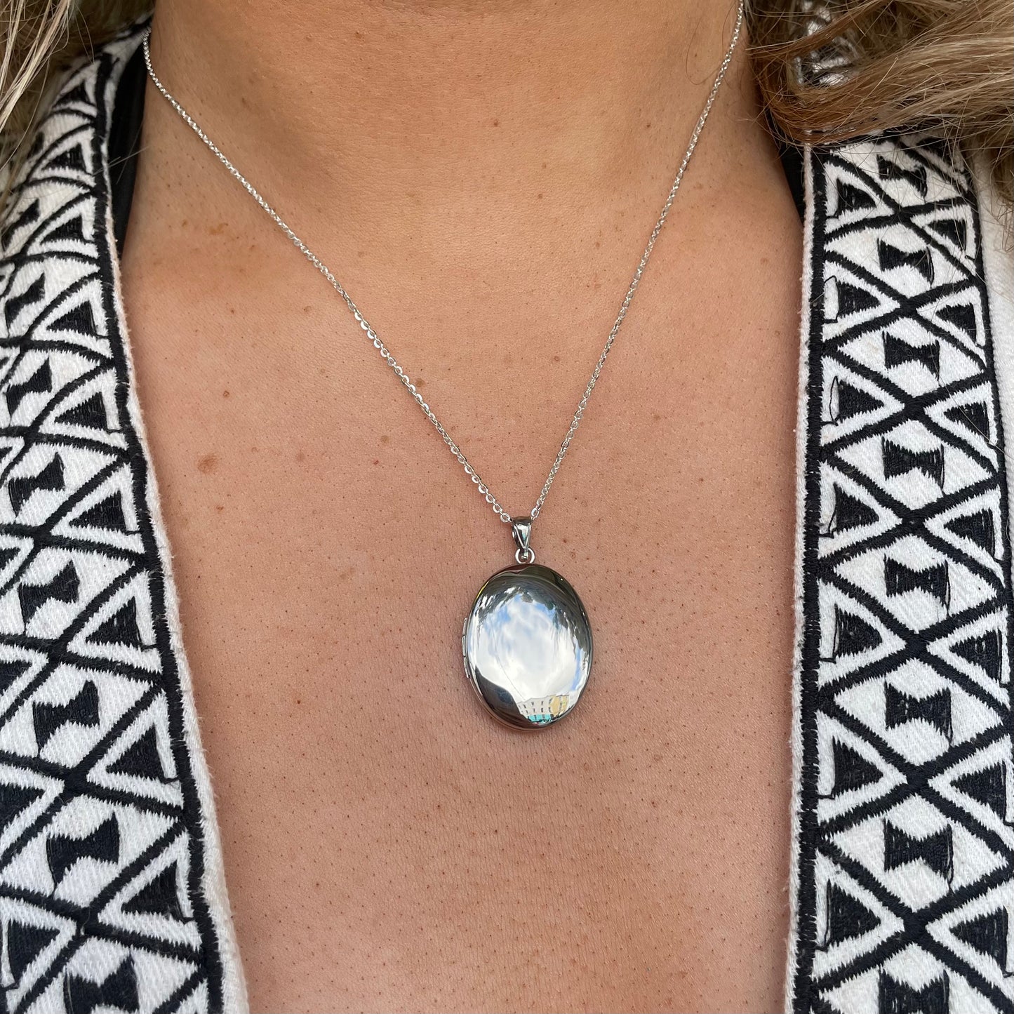 Silver Oval Locket and Chain