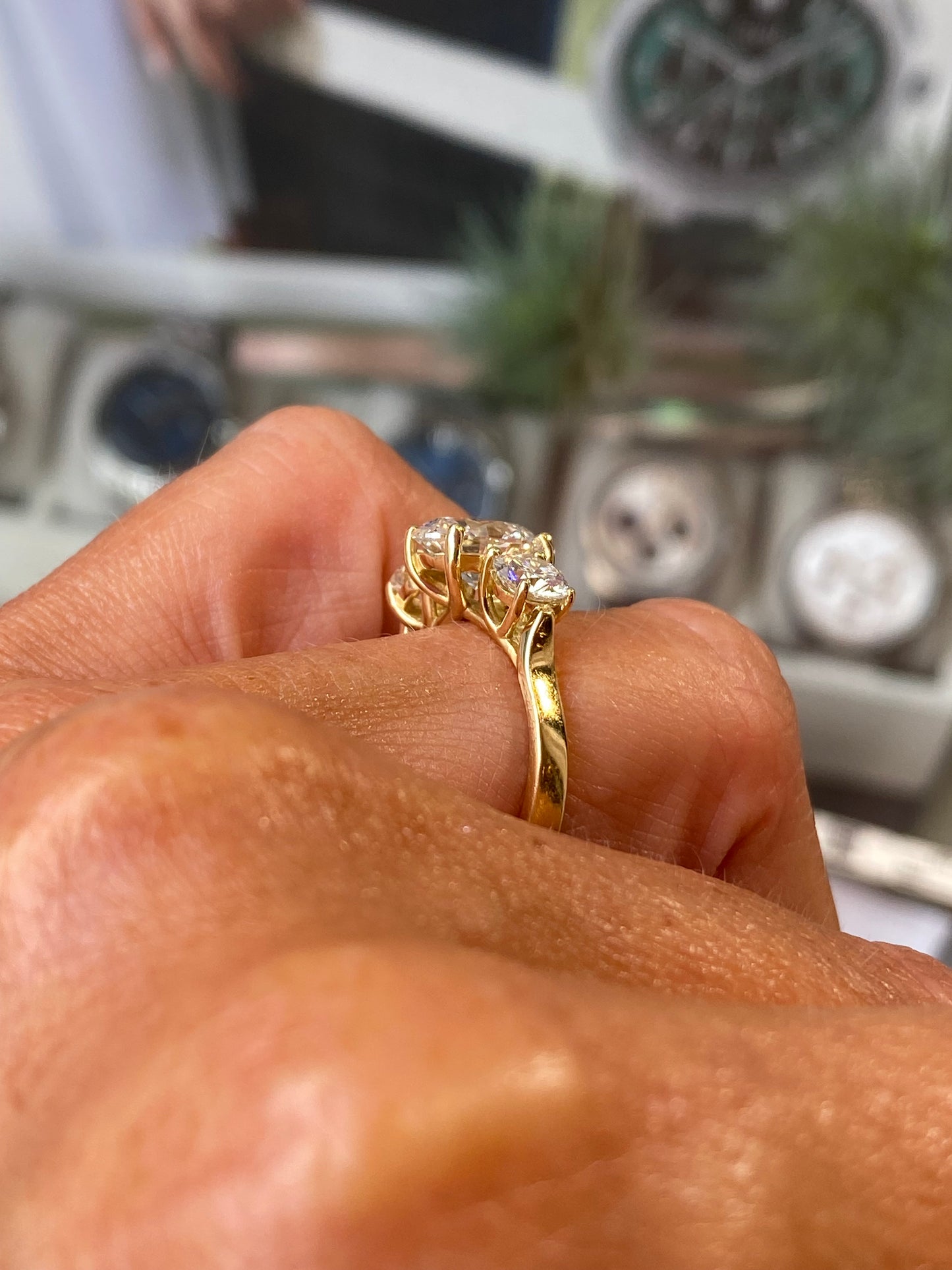 18ct All Gold Trilogy Engagement Ring | Certificated Oval Lab - John Ross Jewellers