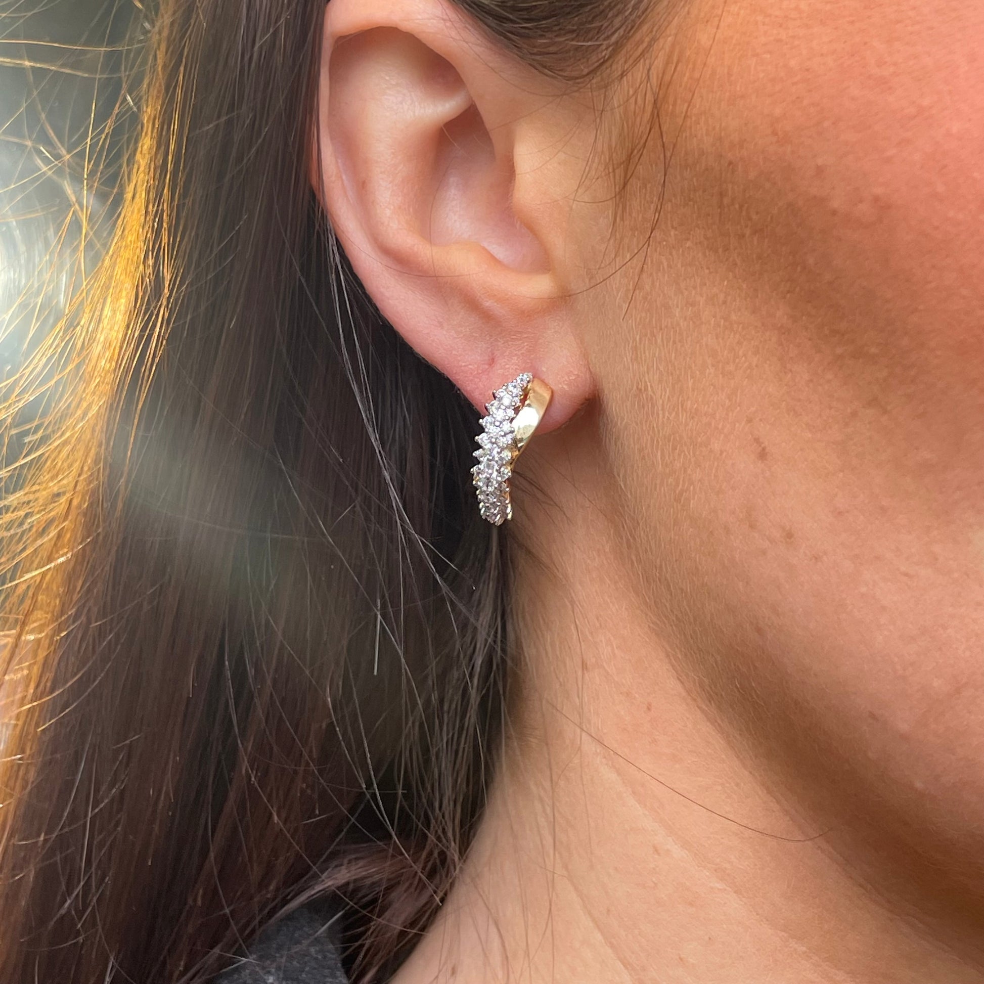 Sunshine CZ Two Tone J Hoop Earrings - John Ross Jewellers