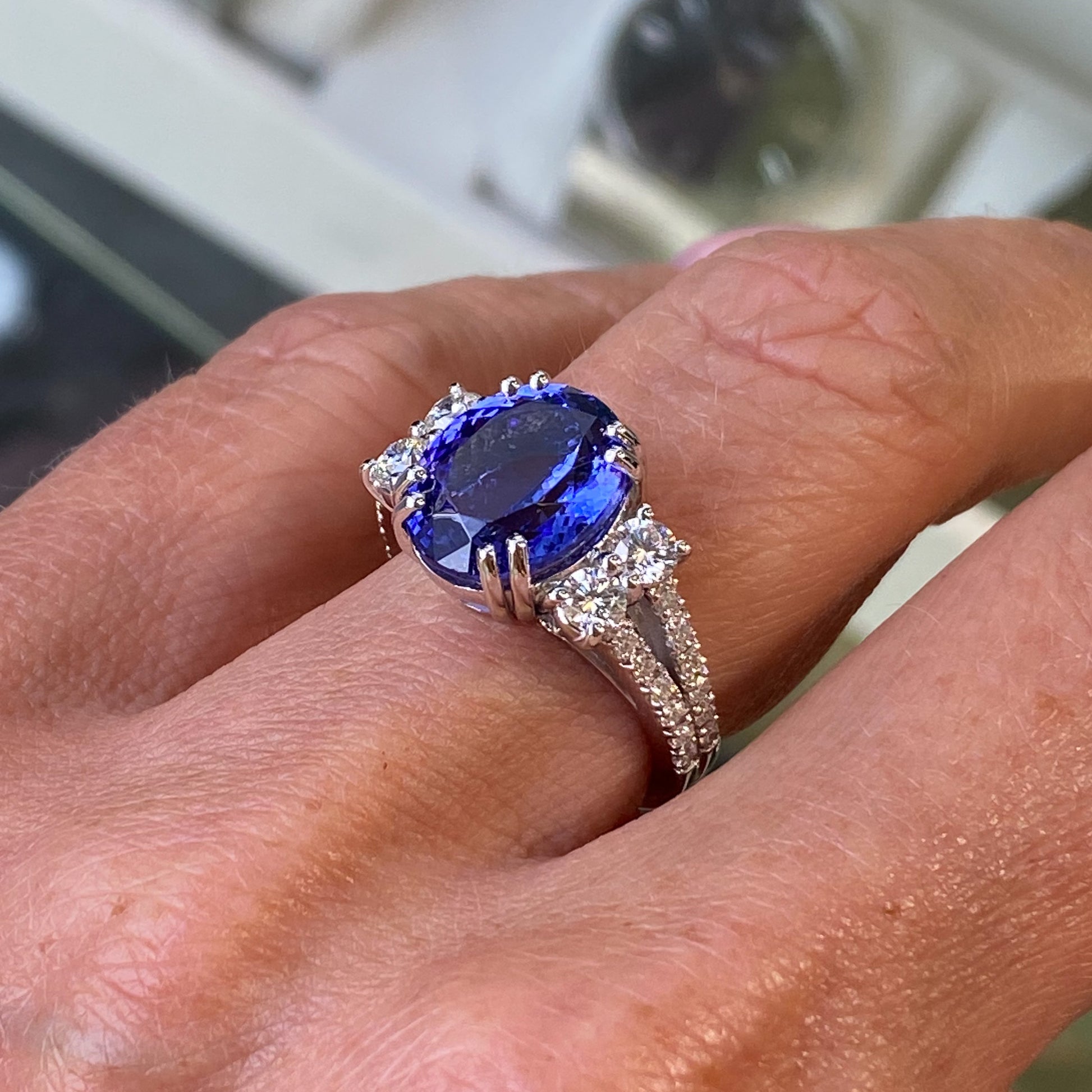 18ct White Gold Tanzanite & Diamond Ring - John Ross Jewellers