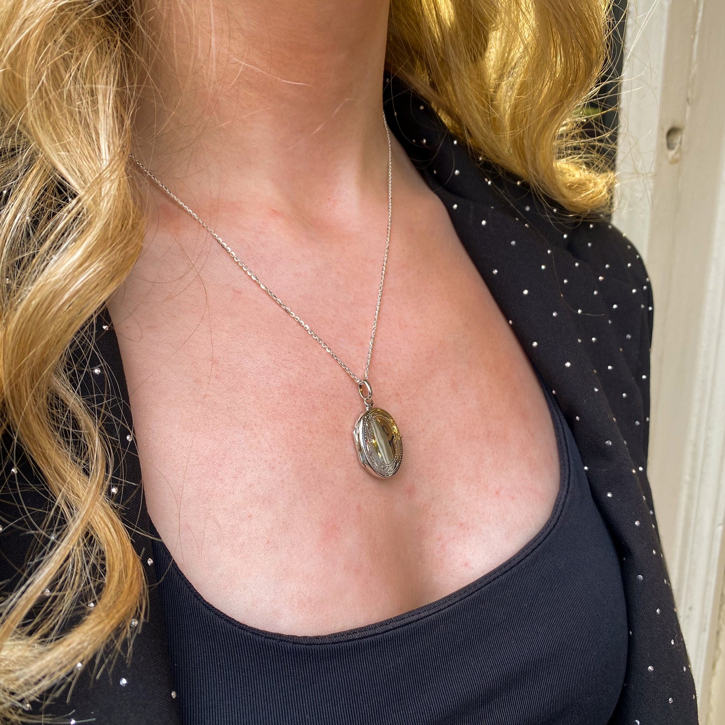 Silver Oval Locket With Engraved Border - John Ross Jewellers