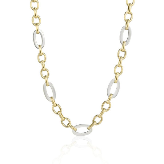9ct Gold Elongated Oval Link Two Tone Necklace - John Ross Jewellers