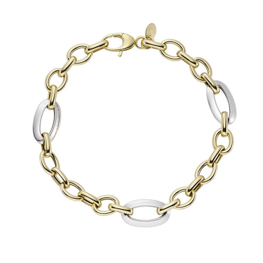 9ct Gold Elongated Oval Link Two Tone Bracelet - John Ross Jewellers