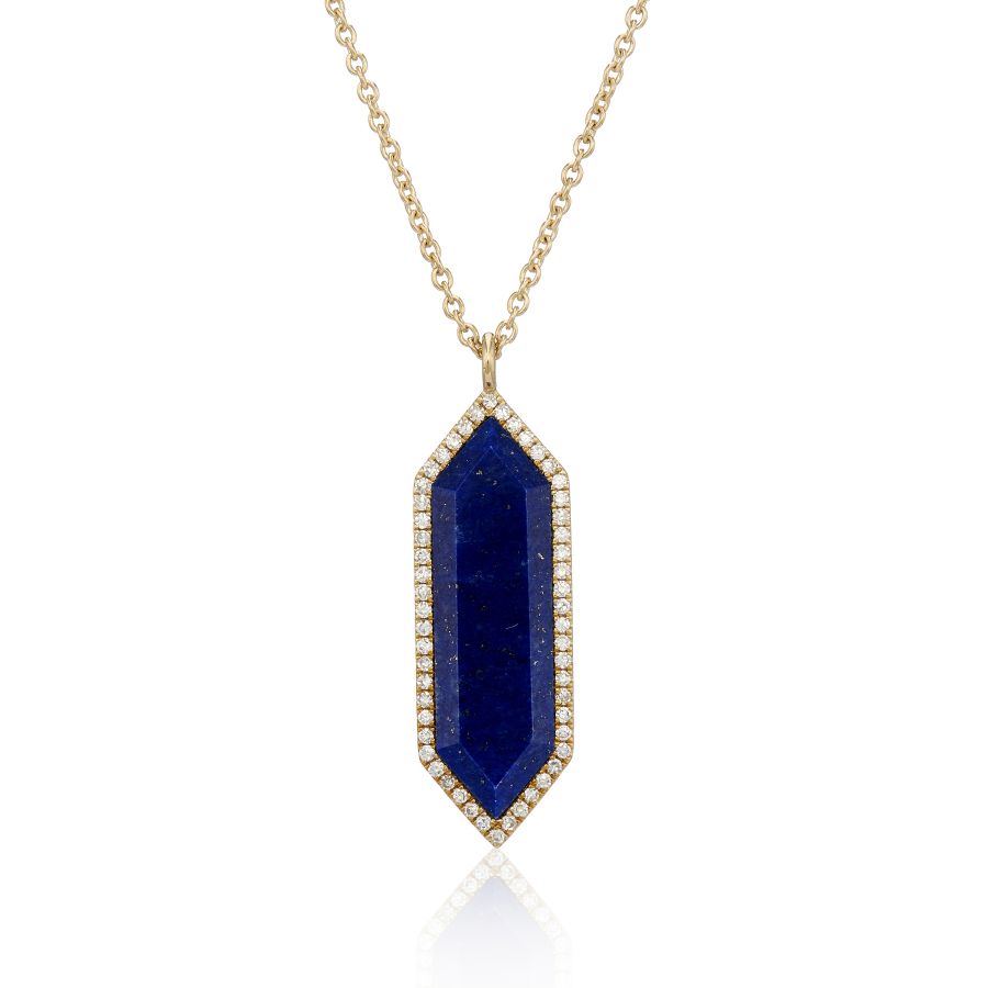 9ct Gold Lapis Lazuli & Diamond Geometric Necklace - John Ross Jewellers