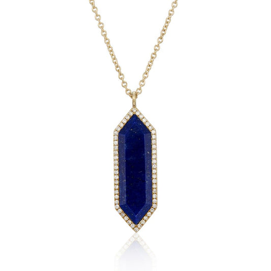 9ct Gold Lapis Lazuli & Diamond Geometric Necklace - John Ross Jewellers