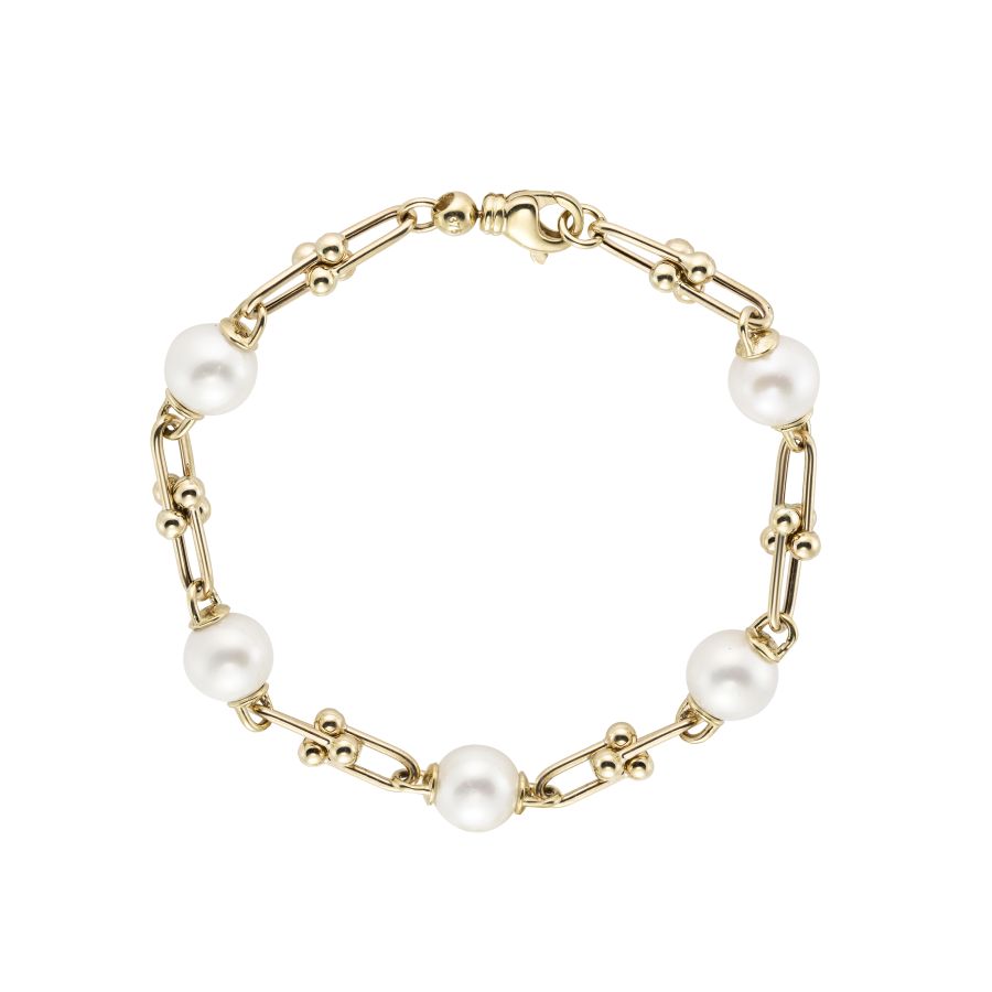 9ct Gold Cultured Freshwater Pearl Fancy Link Bracelet