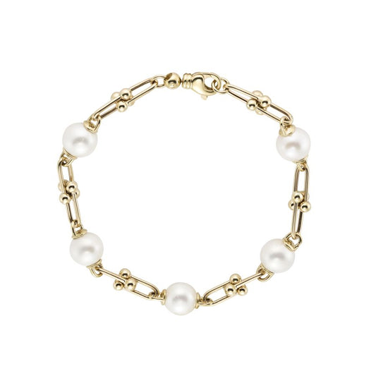 9ct Gold Cultured Freshwater Pearl Fancy Link Bracelet