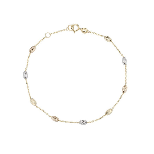 9ct Gold Three Tone Rope Station Bracelet