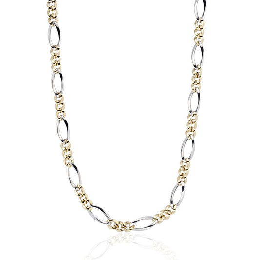 9ct Gold Modern Figaro Two Tone Necklace | 1+3
