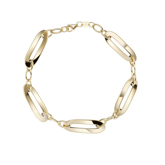 9ct gold paperlink Figaro bracelet by Mark Milton, showing a close-up of the elegant chain with polished links.