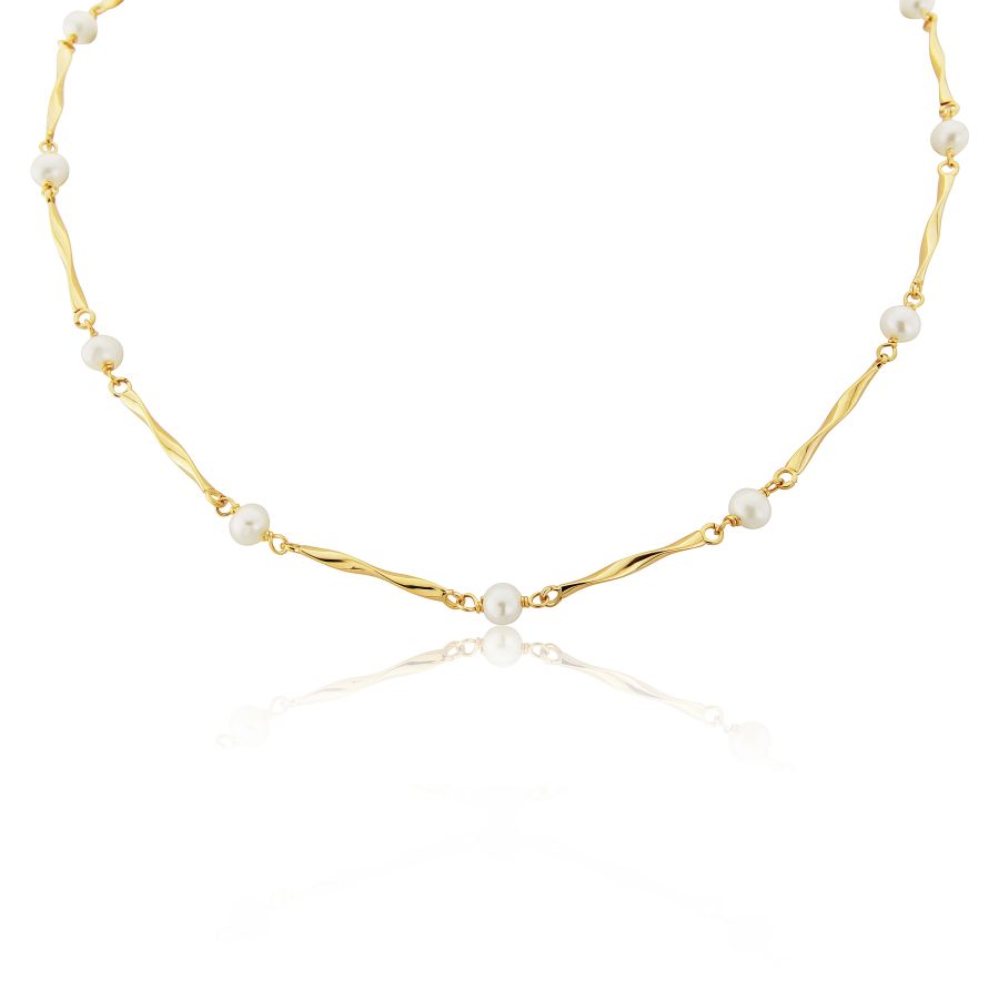 9ct Gold Cultured Pearl Fancy Link Necklace - John Ross Jewellers