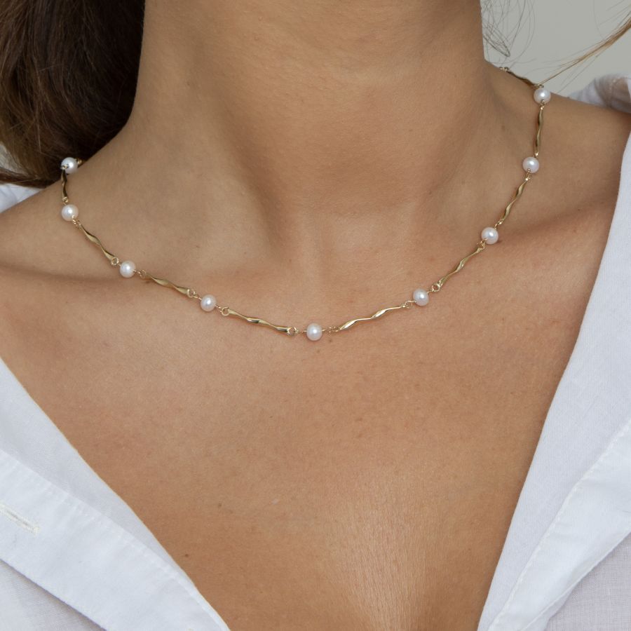 9ct Gold Cultured Pearl Fancy Link Necklace - John Ross Jewellers