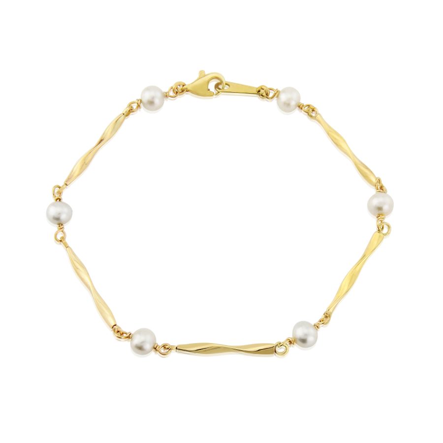 9ct Gold Cultured Pearl Fancy Link Bracelet - John Ross Jewellers