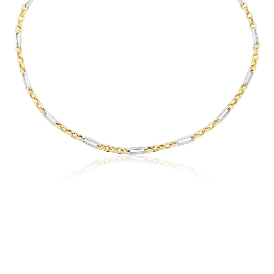 9ct Gold Modern Figaro Two Tone Necklace - John Ross Jewellers