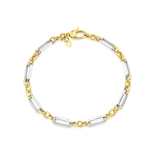 9ct Gold Modern Figaro Two Tone Bracelet - John Ross Jewellers