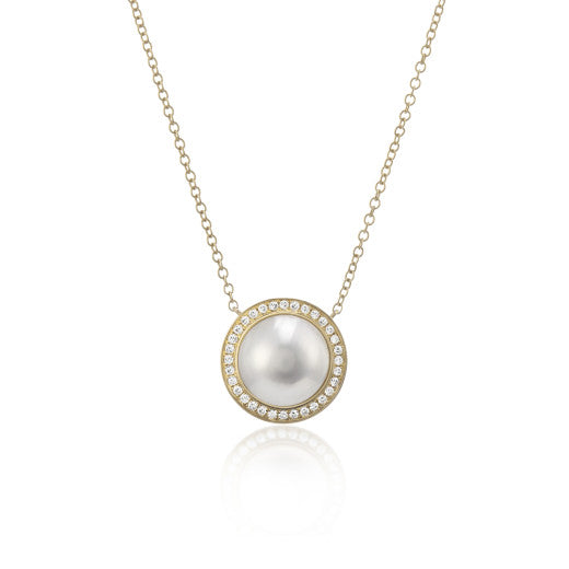 9ct Gold Mabe Pearl & Diamond Necklace