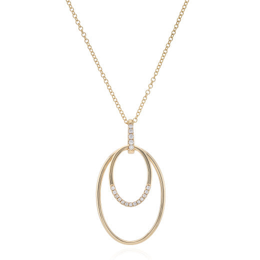 9ct Gold Diamond Set Ovals Pendant Necklace | 0.12ct - John Ross Jewellers