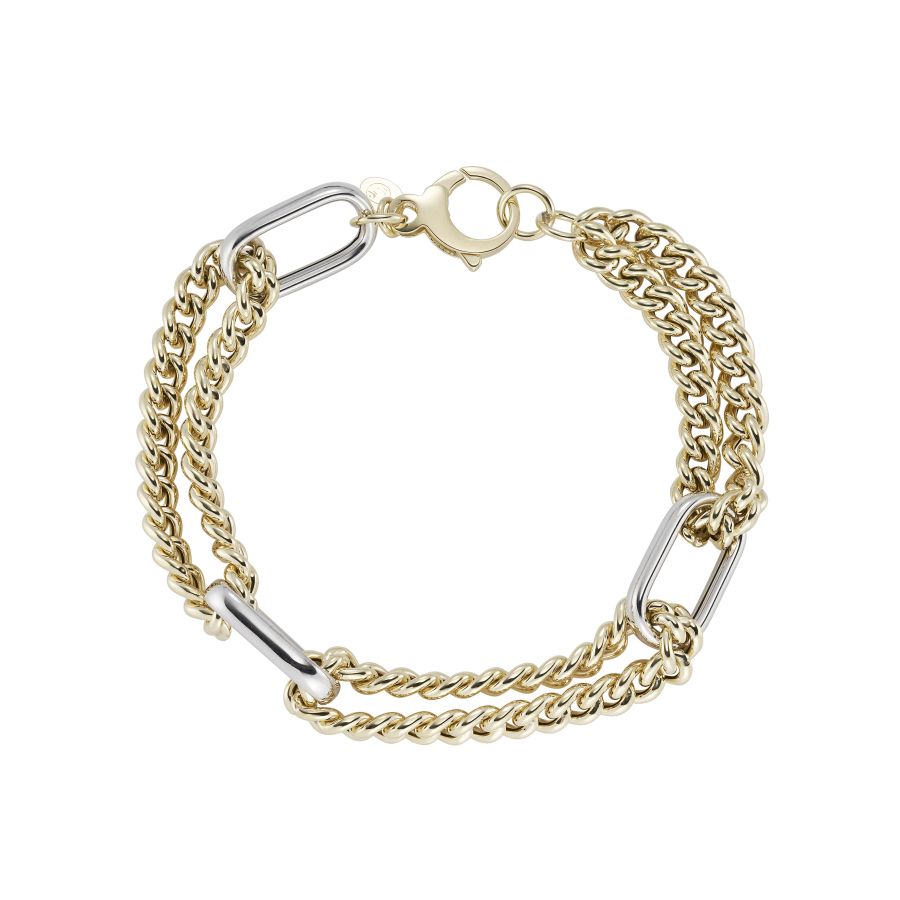 9ct Gold Chunky Long Link Two Tone Bracelet