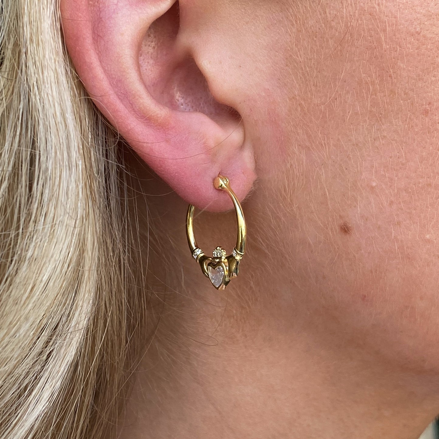 Sunshine CZ Claddagh Hoop Earrings - John Ross Jewellers