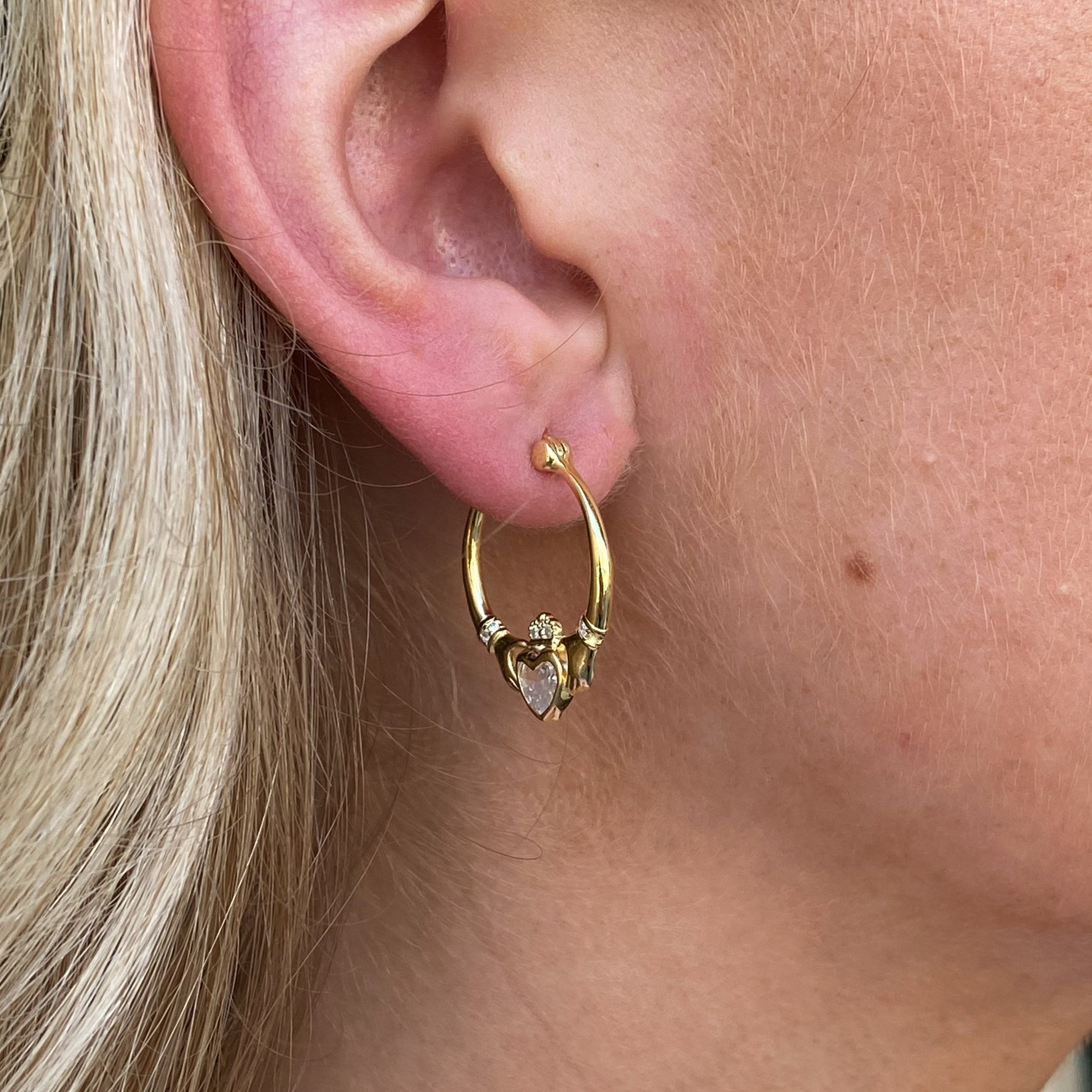 Sunshine CZ Claddagh Hoop Earrings - John Ross Jewellers