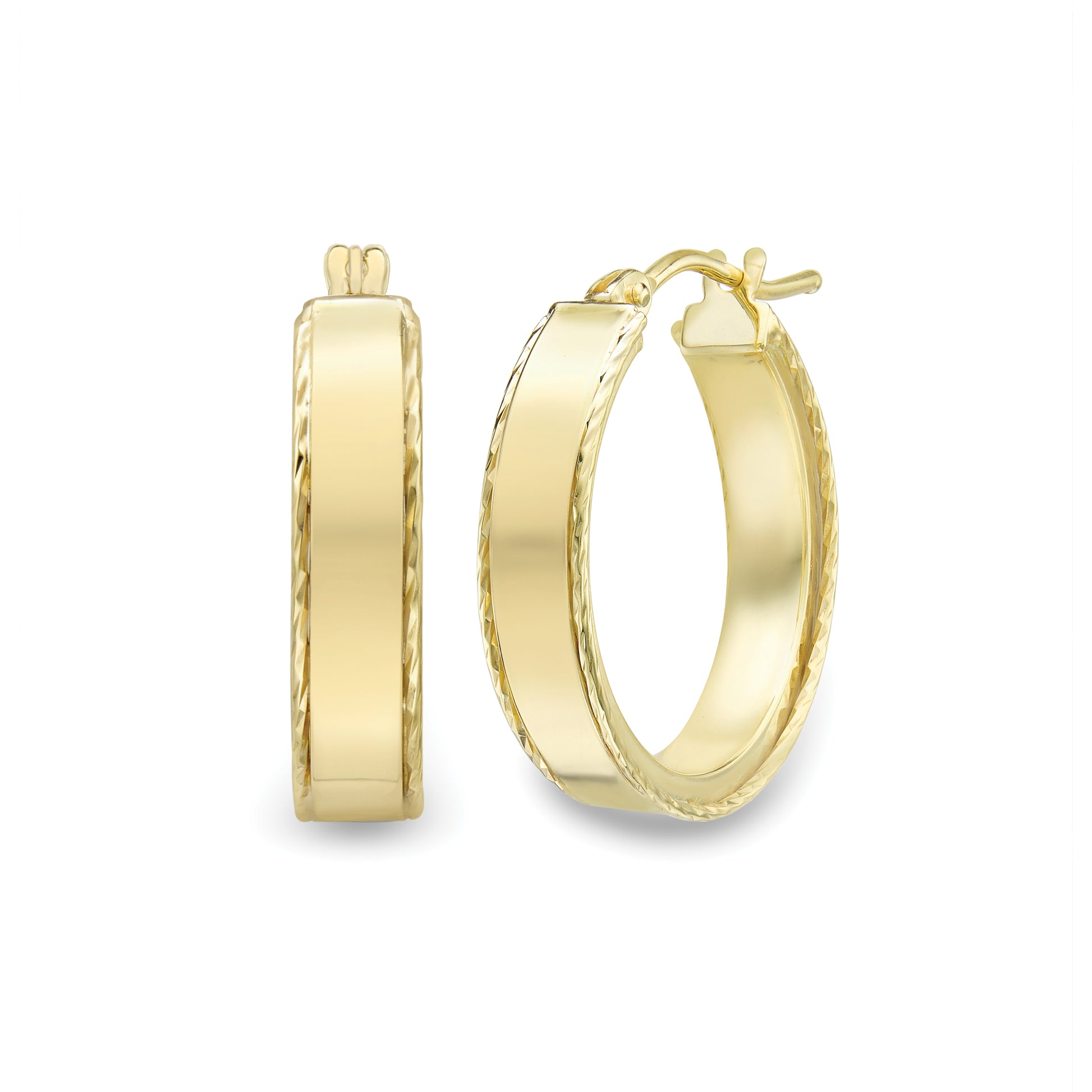 9ct Gold Diamond Cut Edged Hoop Earrings | 18mm - John Ross Jewellers