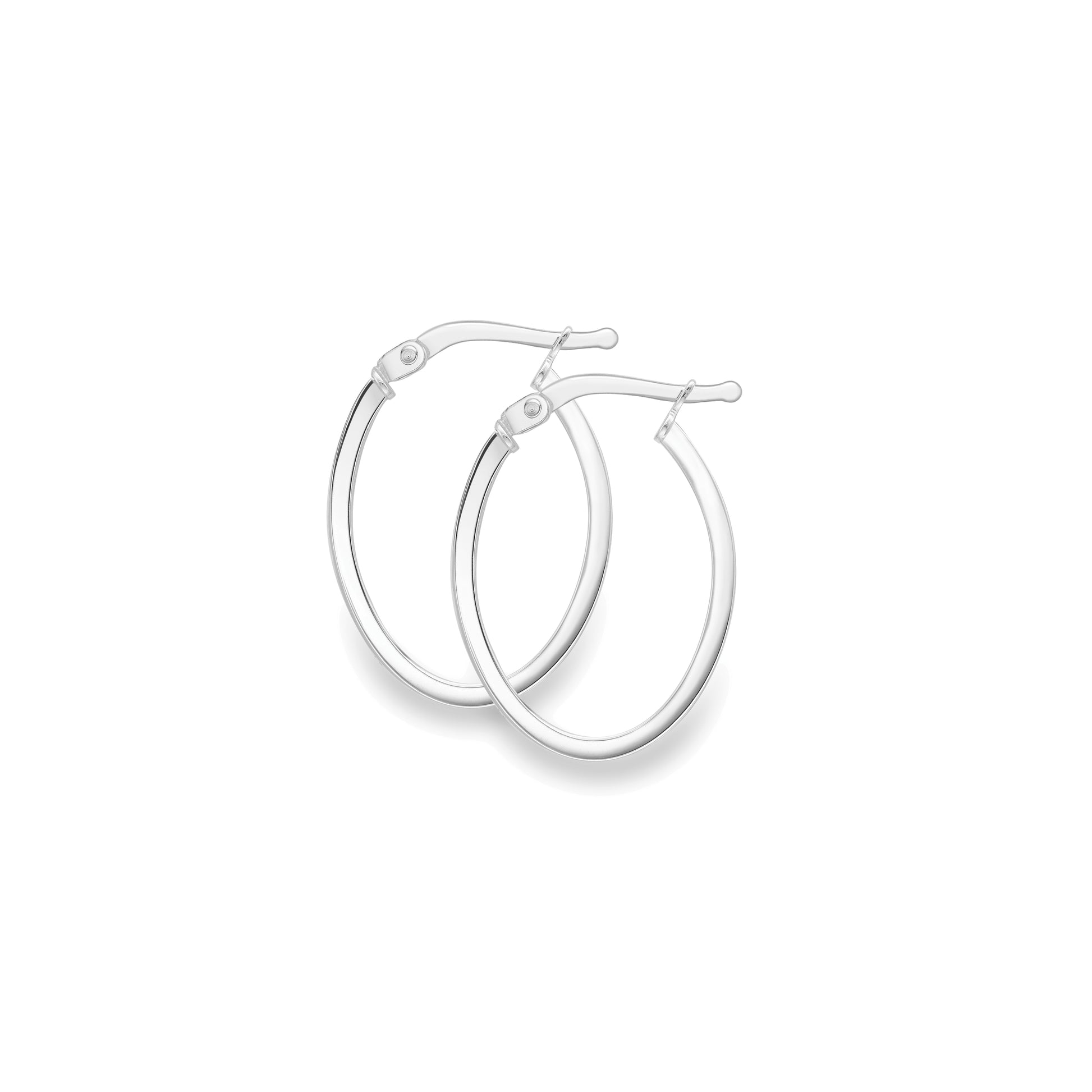 9ct White Gold Classic Skinny Hoop Earrings | Oval - John Ross Jewellers