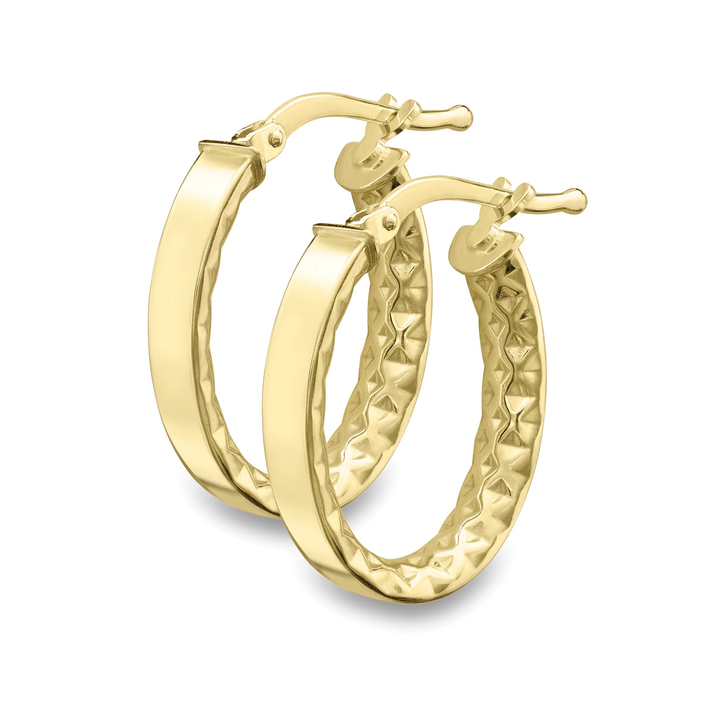 9ct Gold Diamond Cut Inside Hoop Earrings | Oval - John Ross Jewellers