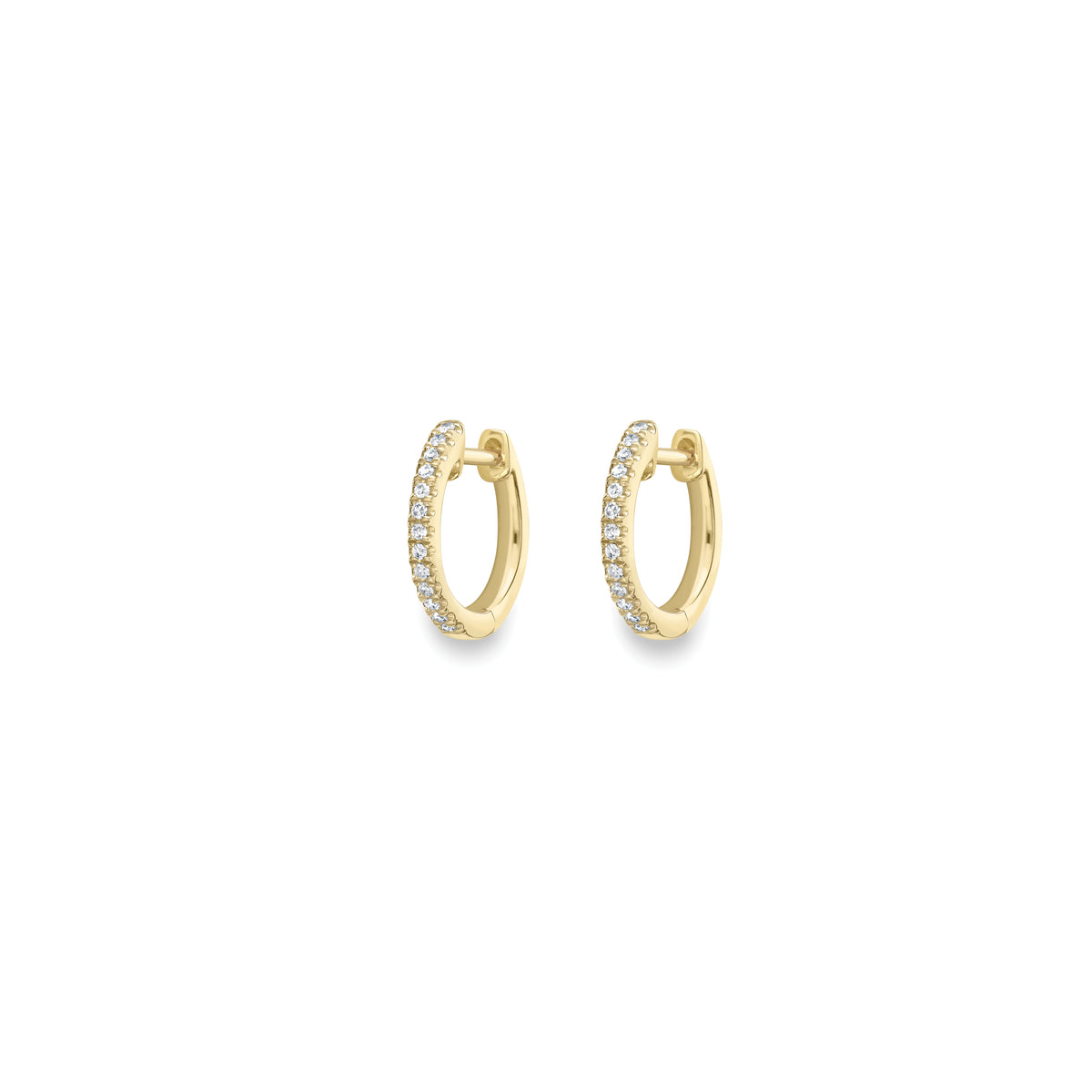 Stubbs 9ct gold diamond set huggie hoop earrings, 12mm, shown against a clean background