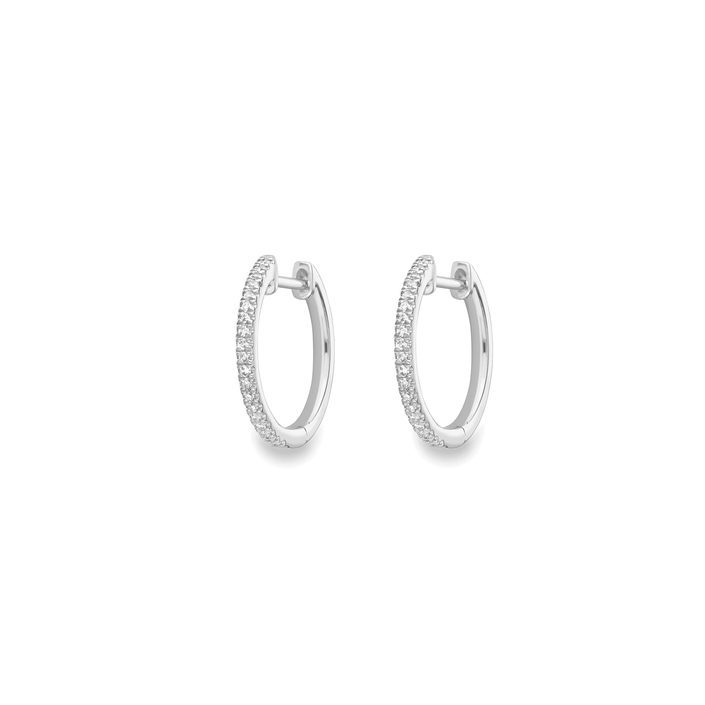 9ct White Gold Classic Diamond Set Skinny Hoop Earrings | 17mm - John Ross Jewellers