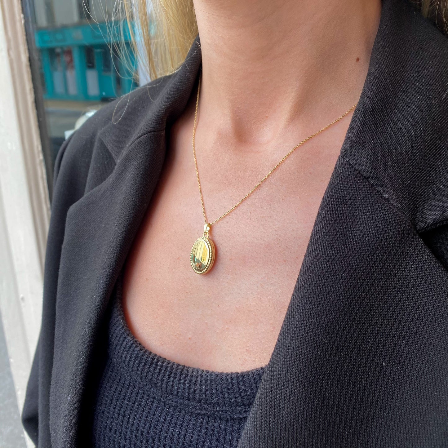 9ct Gold Beaded Oval Locket and Chain | Medium - John Ross Jewellers