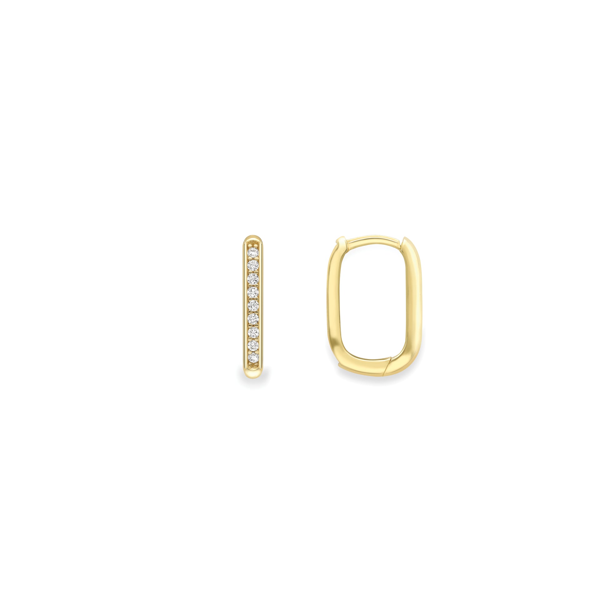 9ct Gold CZ Rectangular Hoop Earrings | 14mm - John Ross Jewellers