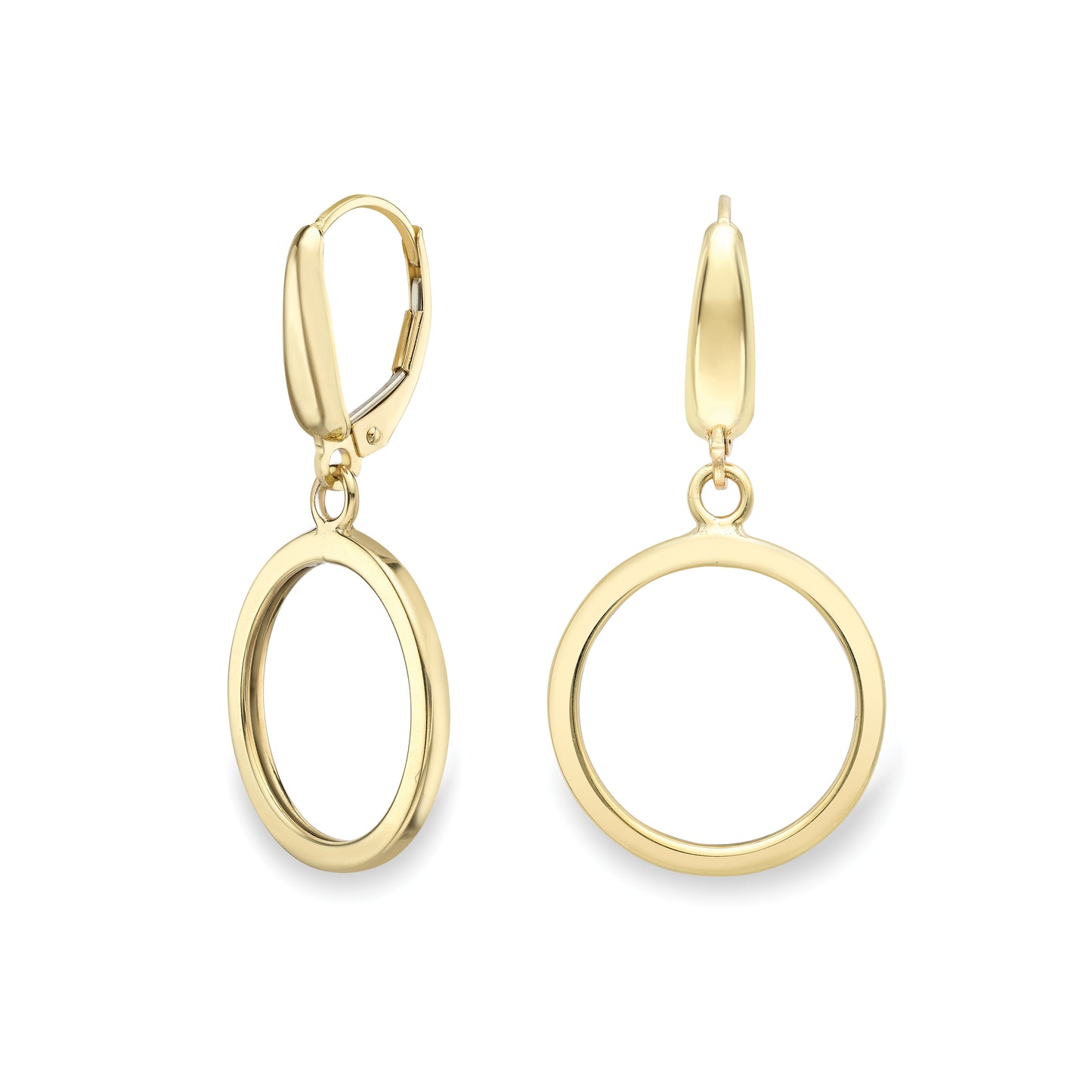 9ct Gold Open Circle Drop Earrings | German Wires