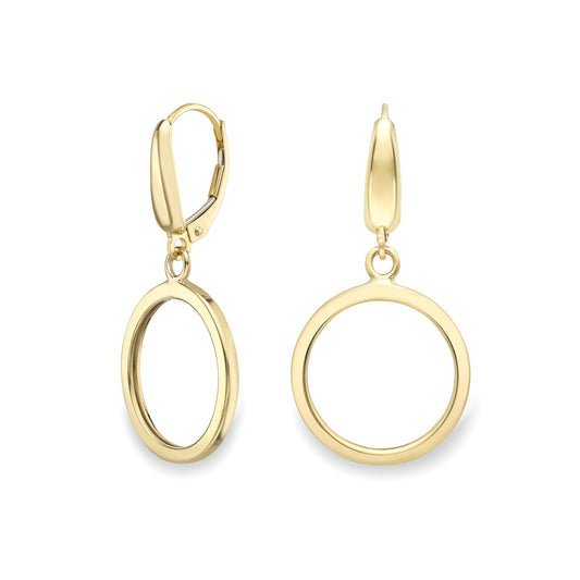 9ct Gold Open Circle Drop Earrings | German Wires