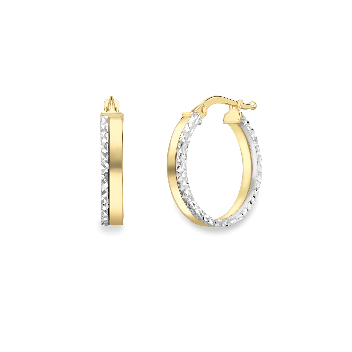 9ct Gold Two Tone Kisses Creole Hoop Earrings | Round 17mm