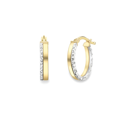 9ct Gold Two Tone Kisses Creole Hoop Earrings | Oval