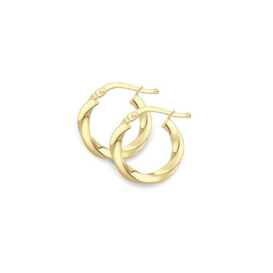 9ct Gold Twist Creole Hoop Earrings | 16mm