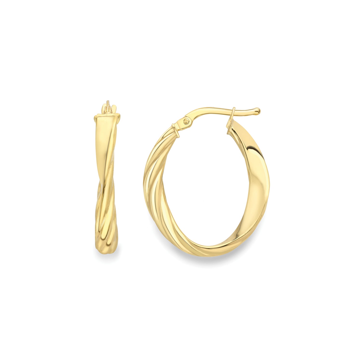 9ct Gold Modern Twist Creole Hoop Earrings | Oval