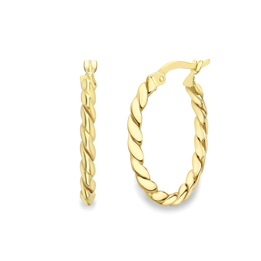 9ct Gold Braided Creole Hoop Earrings | Oval