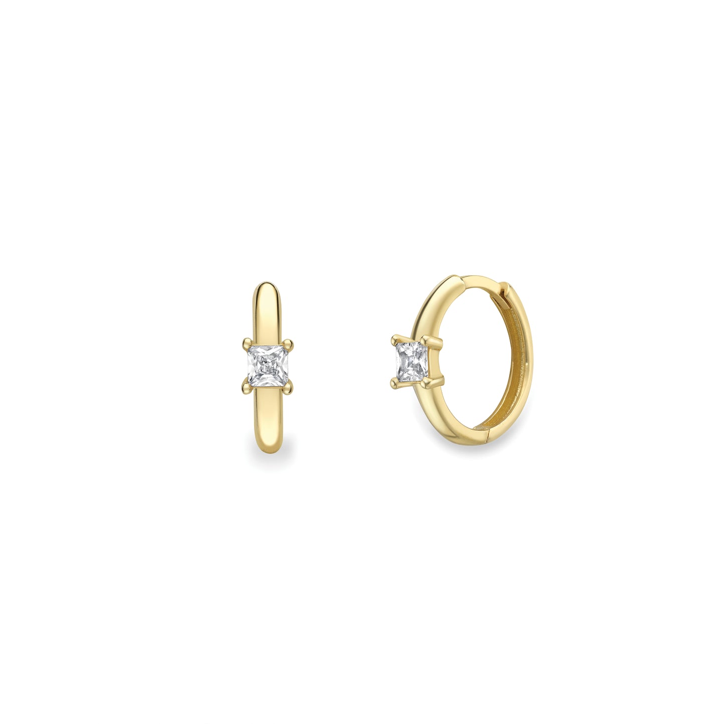 9ct Gold Princess CZ Huggie Hoop Earrings - John Ross Jewellers