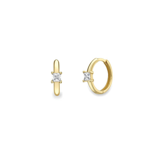 9ct Gold Princess CZ Huggie Hoop Earrings - John Ross Jewellers