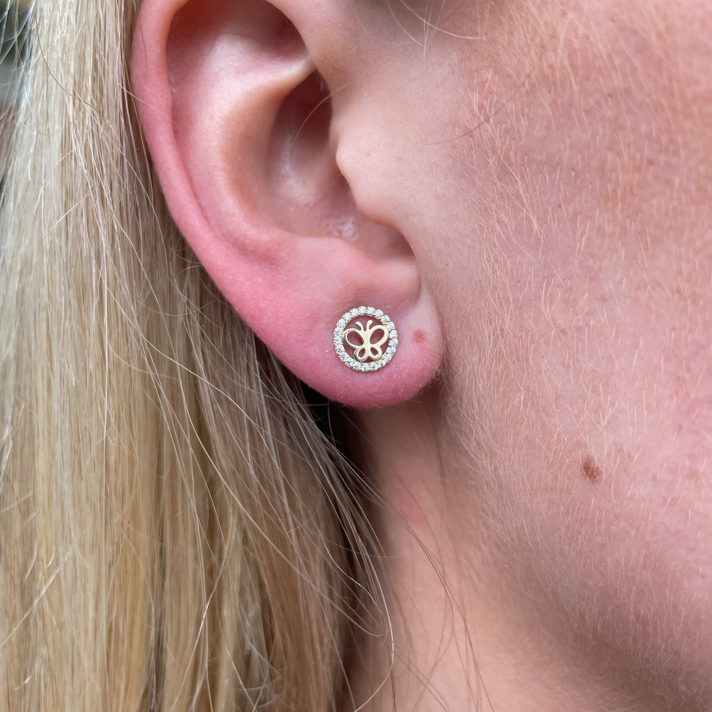 9ct Gold CZ Butterfly Stud Earrings - John Ross Jewellers