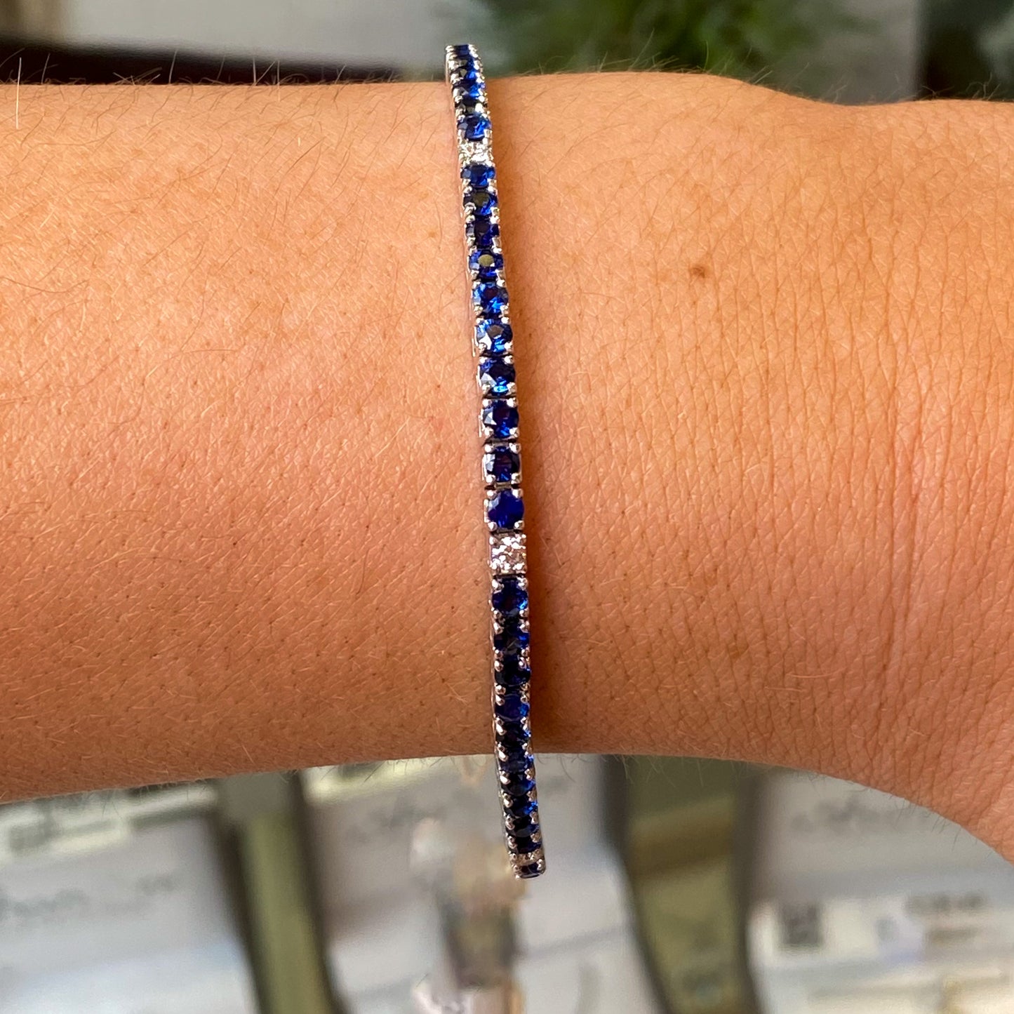18ct White Gold Sapphire & Diamond Line Bracelet - John Ross Jewellers