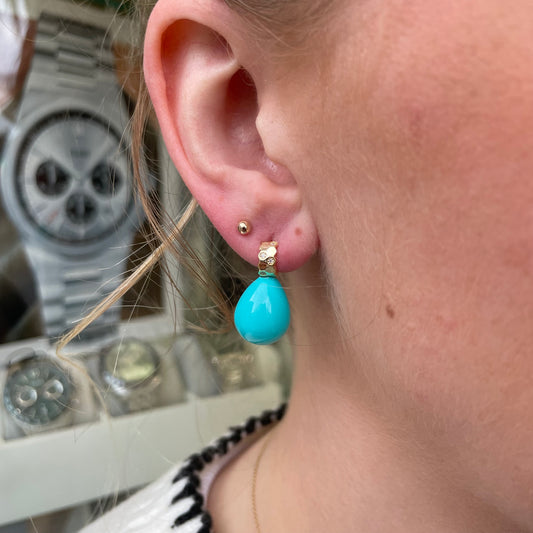 Sunshine 12x15mm Turquiose Shell Pearl & CZ Drop Earrings - John Ross Jewellers