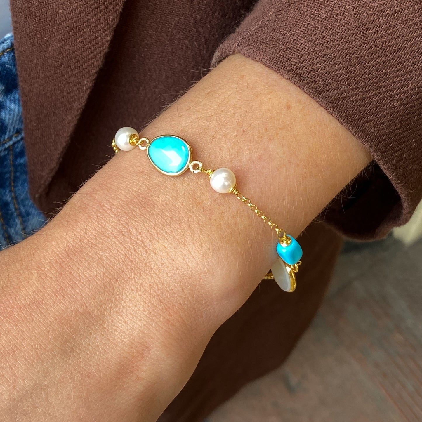 Turquoise, Pearl & Mother of Pearl Bracelet - John Ross Jewellers