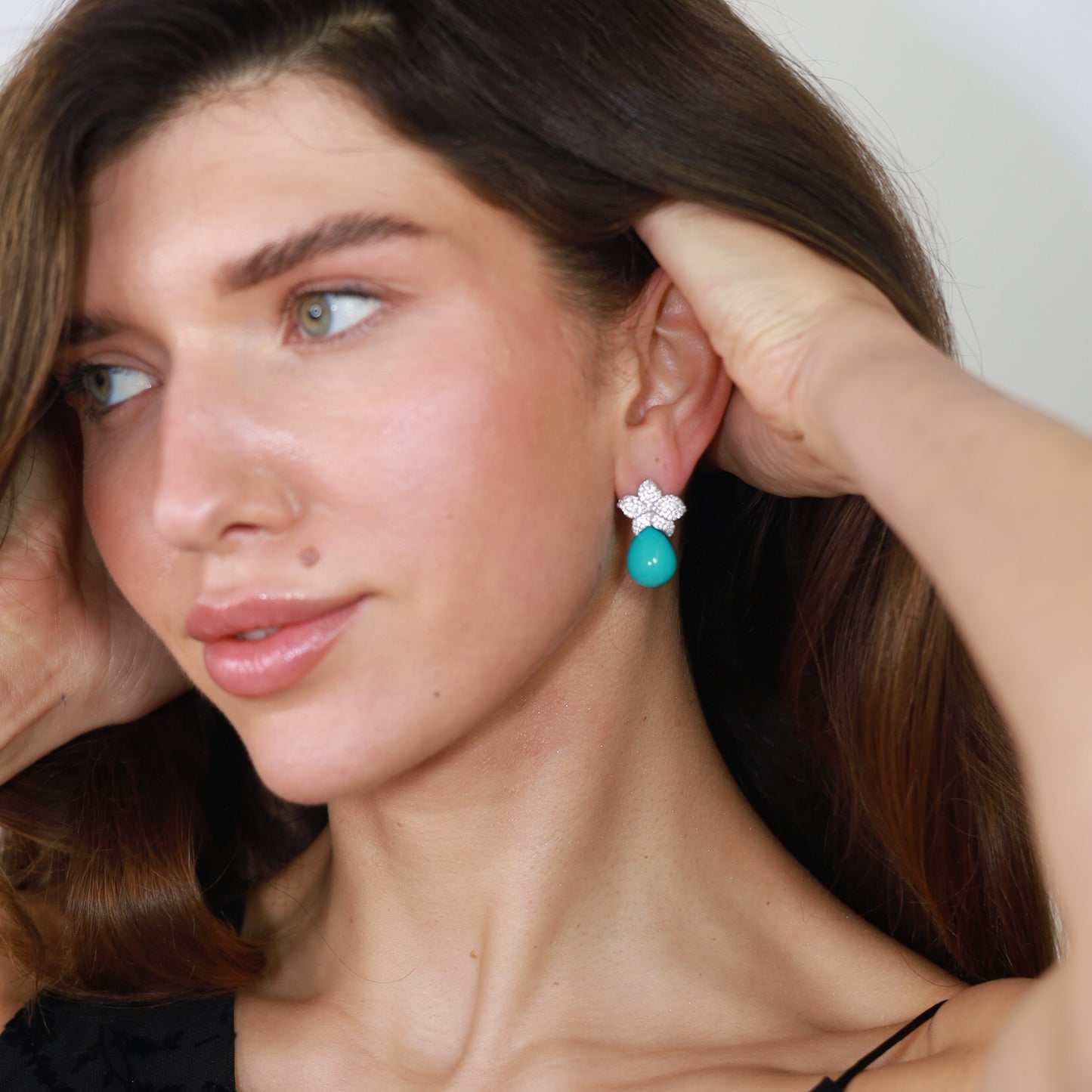 Silver Turquoise & CZ Drop Earrings