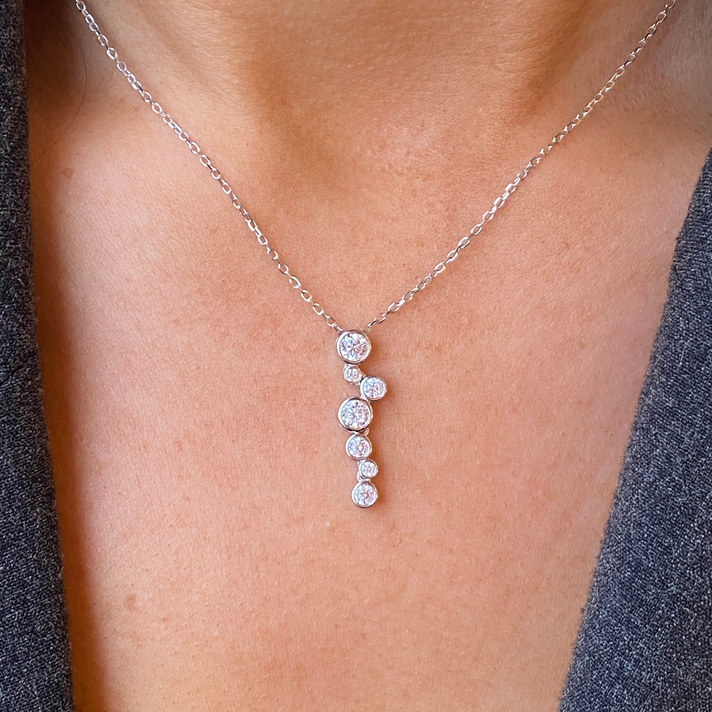 Silver CZ Raindrops Pendant Necklace | 40+5cm - John Ross Jewellers
