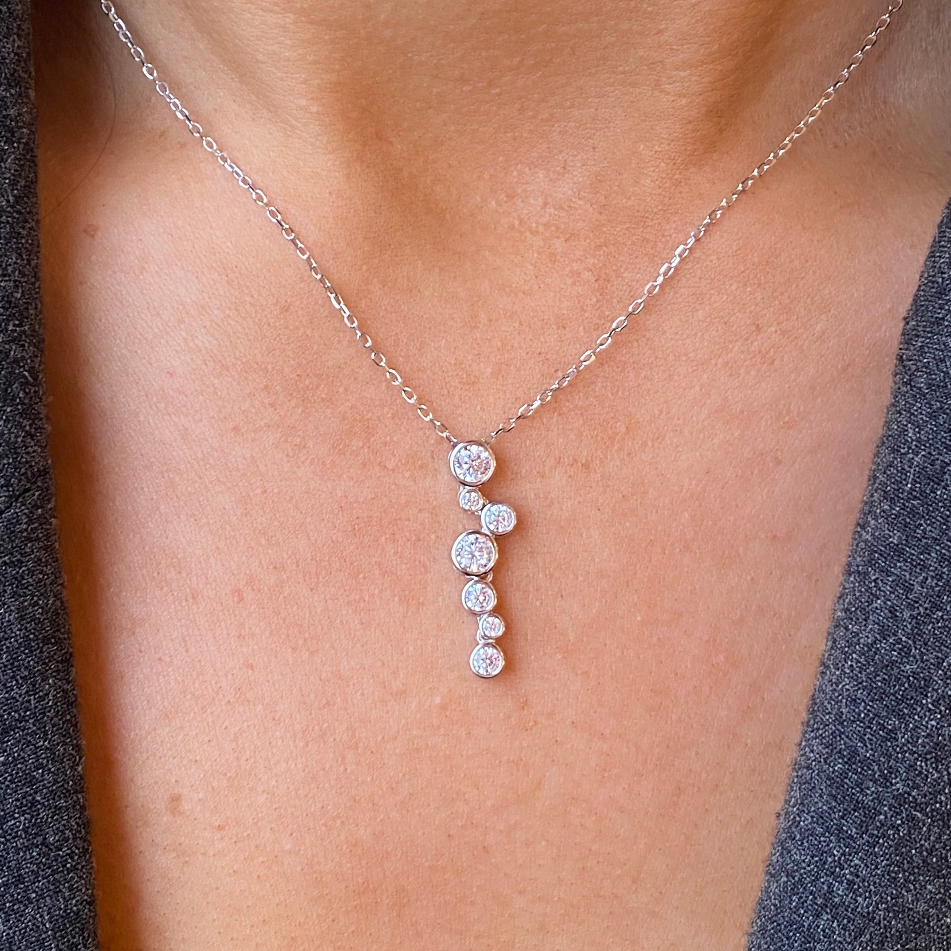 Silver CZ Raindrops Pendant Necklace | 40+5cm - John Ross Jewellers