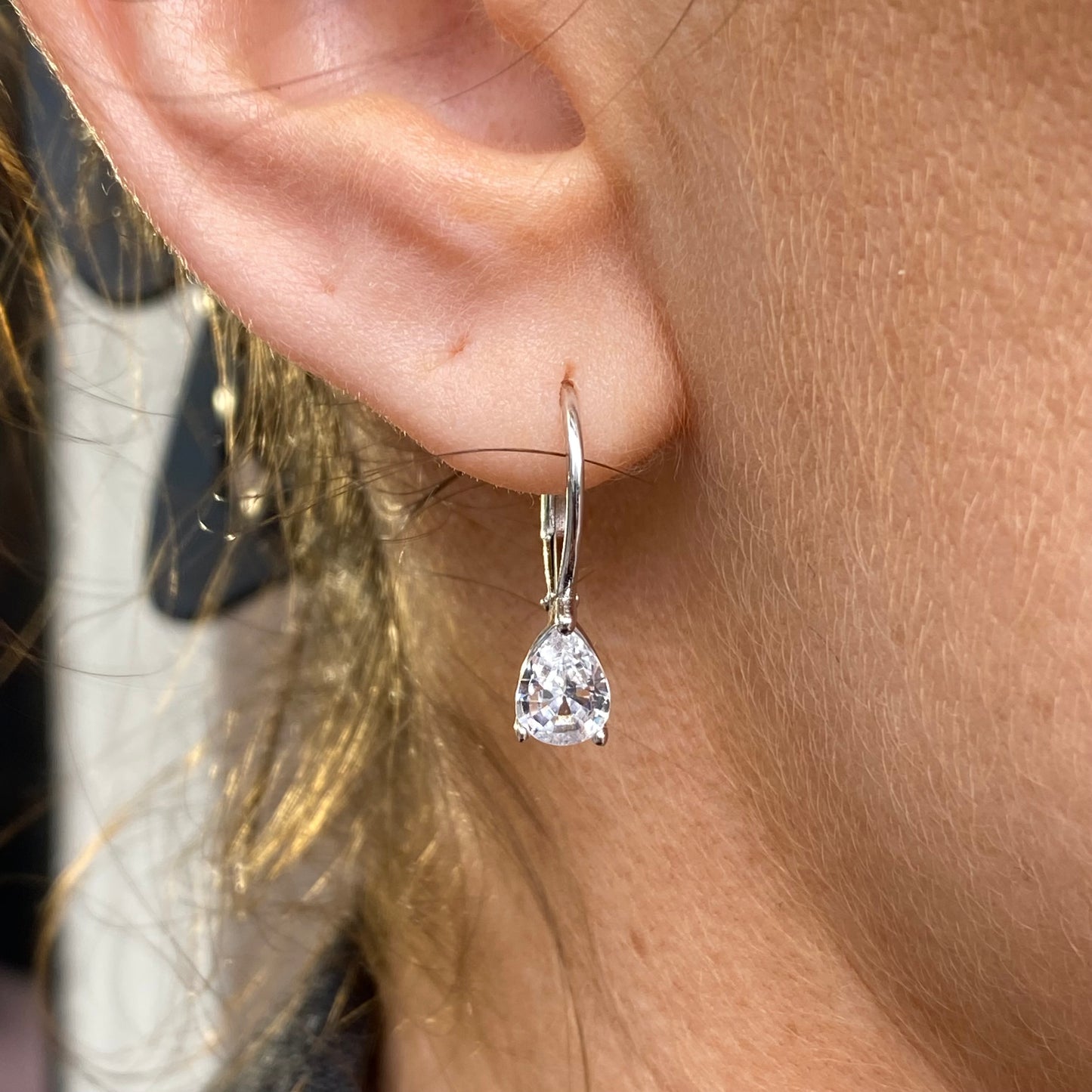 Silver Pear CZ Hoop Earrings | German Wires - John Ross Jewellers