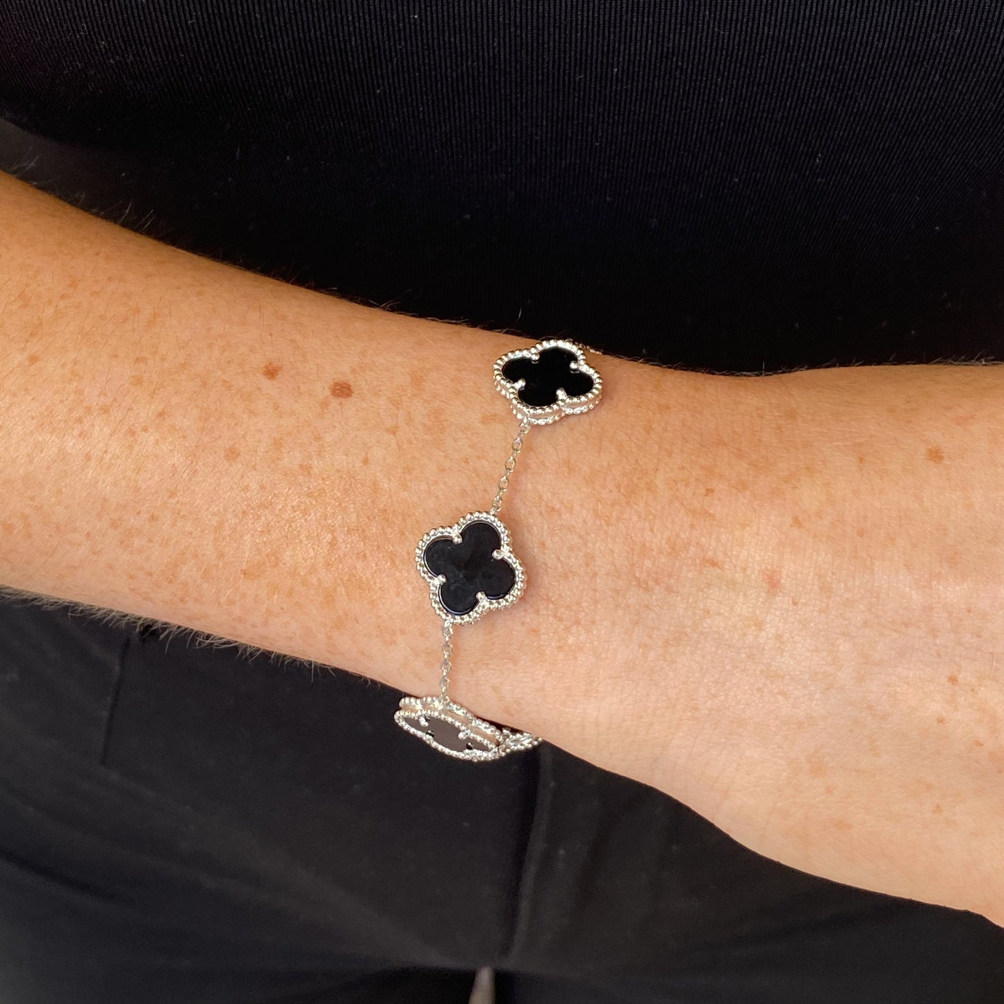 Silver Onyx Quatrefoil Bracelet